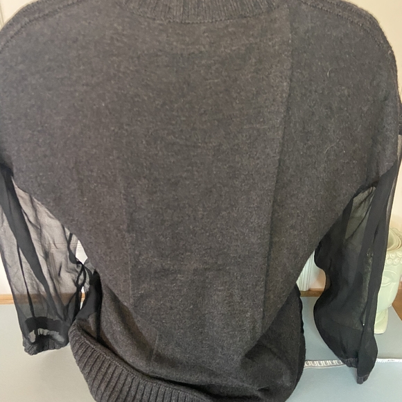 Silk wool Grey and Black Sweater Pullover Knit Sheer Sleeve - Size Med - Picture 6 of 13